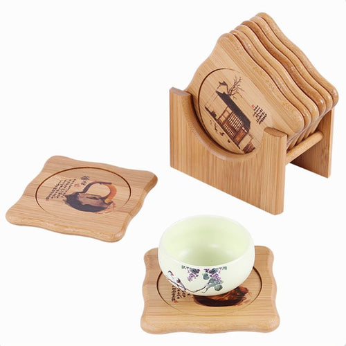 6pcs/set Bamboo Drink Coasters Tableware